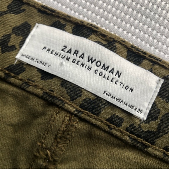 Zara Olive Green Animal Print Leopard Mini Jeans Denim Skirt Women’s Size M - Picture 8 of 16